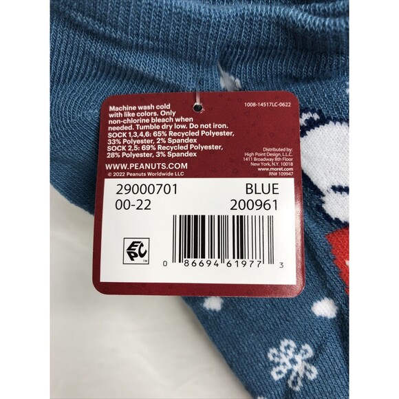 Peanuts Holiday No-Show Socks 6 Pair Shoe Size 4-10 by High Point Design - Picture 8 of 9